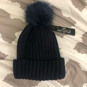 Navy Blue Puffball Beanie